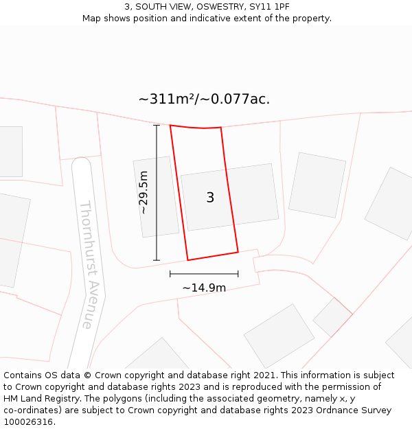 3, SOUTH VIEW, OSWESTRY, SY11 1PF: Plot and title map