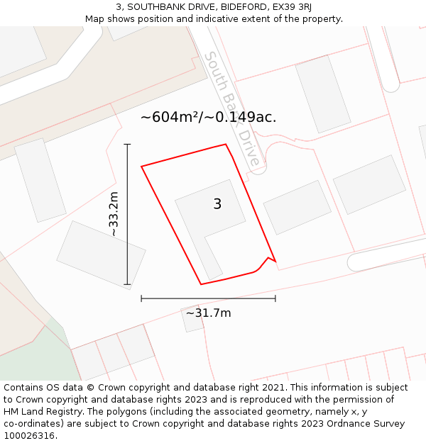 3, SOUTHBANK DRIVE, BIDEFORD, EX39 3RJ: Plot and title map