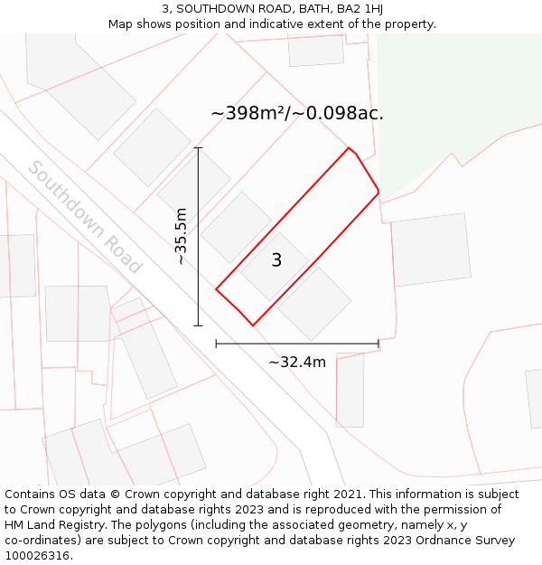 3, SOUTHDOWN ROAD, BATH, BA2 1HJ: Plot and title map