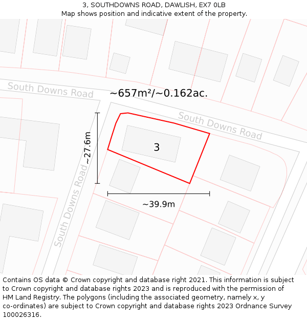 3, SOUTHDOWNS ROAD, DAWLISH, EX7 0LB: Plot and title map