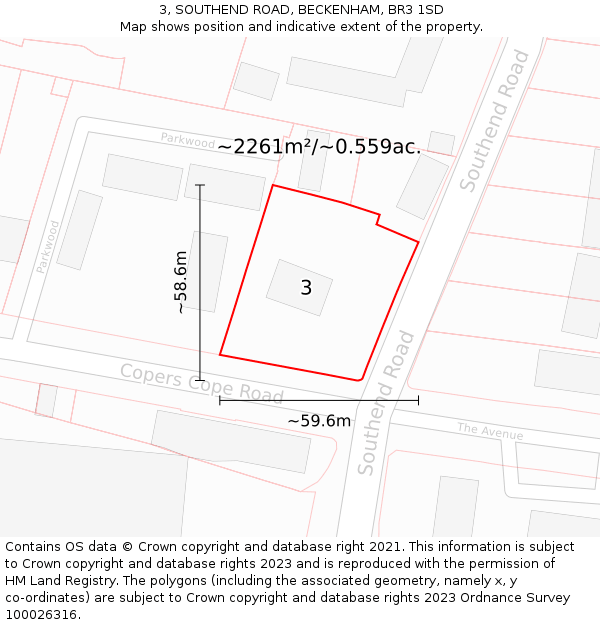 3, SOUTHEND ROAD, BECKENHAM, BR3 1SD: Plot and title map