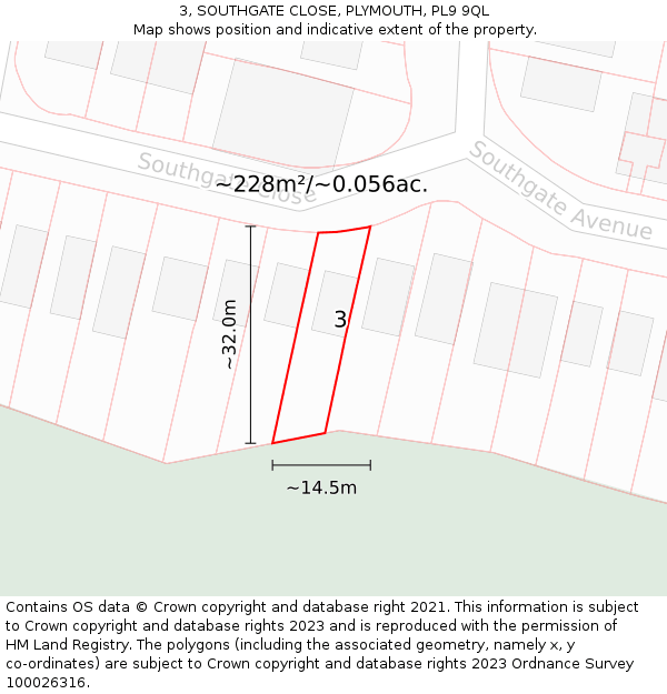 3, SOUTHGATE CLOSE, PLYMOUTH, PL9 9QL: Plot and title map