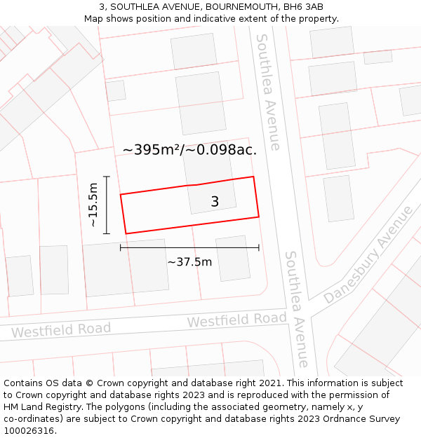 3, SOUTHLEA AVENUE, BOURNEMOUTH, BH6 3AB: Plot and title map