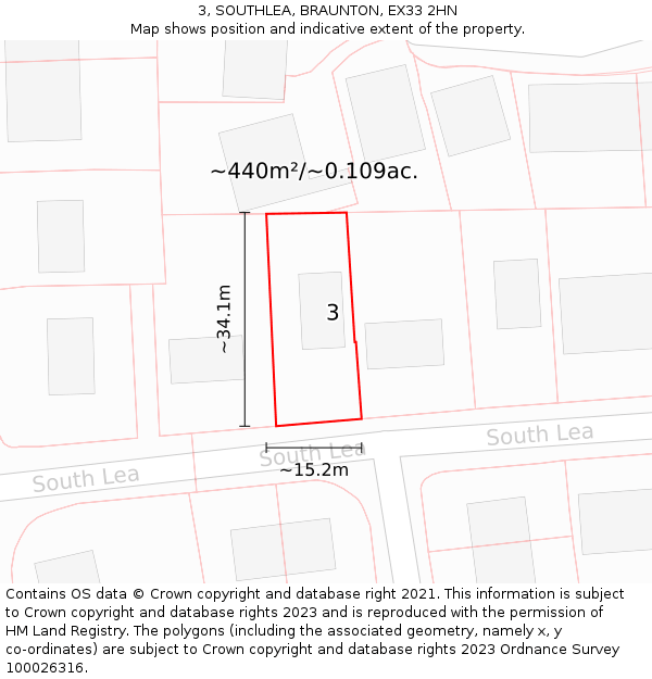 3, SOUTHLEA, BRAUNTON, EX33 2HN: Plot and title map