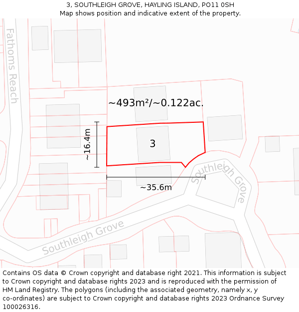 3, SOUTHLEIGH GROVE, HAYLING ISLAND, PO11 0SH: Plot and title map