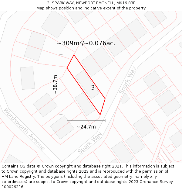 3, SPARK WAY, NEWPORT PAGNELL, MK16 8RE: Plot and title map