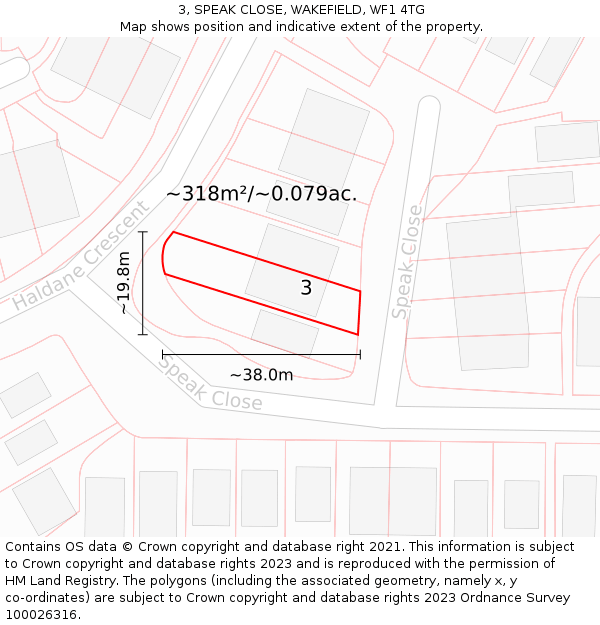 3, SPEAK CLOSE, WAKEFIELD, WF1 4TG: Plot and title map