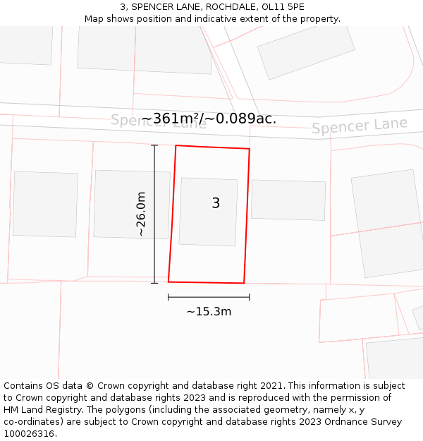 3, SPENCER LANE, ROCHDALE, OL11 5PE: Plot and title map