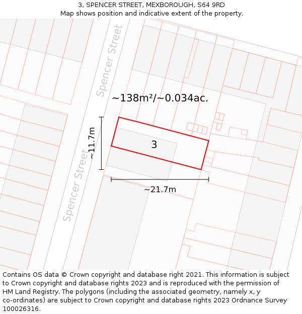 3, SPENCER STREET, MEXBOROUGH, S64 9RD: Plot and title map