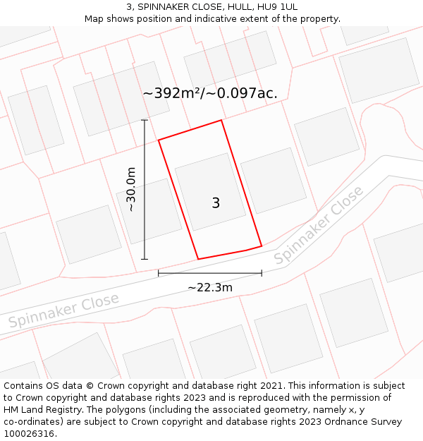 3, SPINNAKER CLOSE, HULL, HU9 1UL: Plot and title map