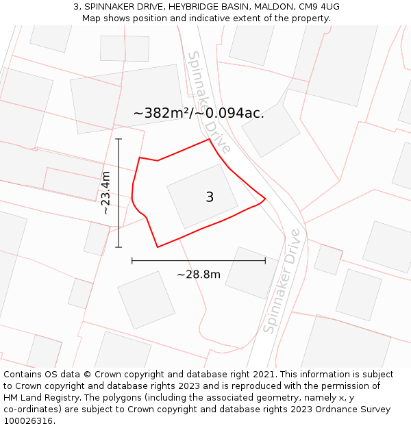 3, SPINNAKER DRIVE, HEYBRIDGE BASIN, MALDON, CM9 4UG: Plot and title map