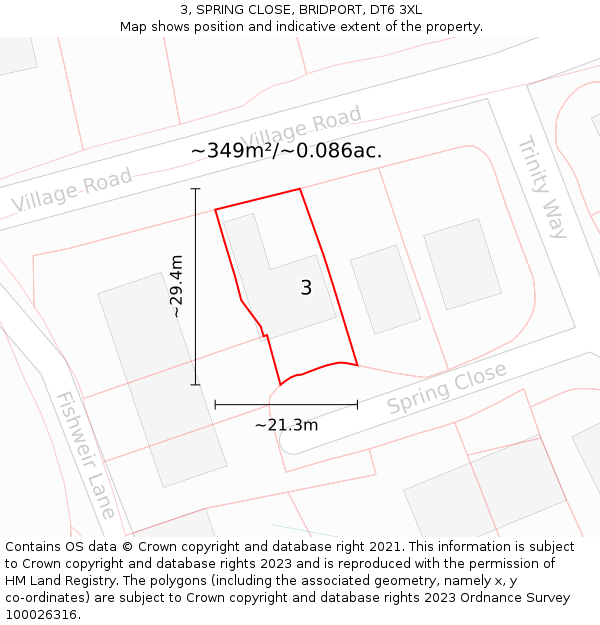 3, SPRING CLOSE, BRIDPORT, DT6 3XL: Plot and title map