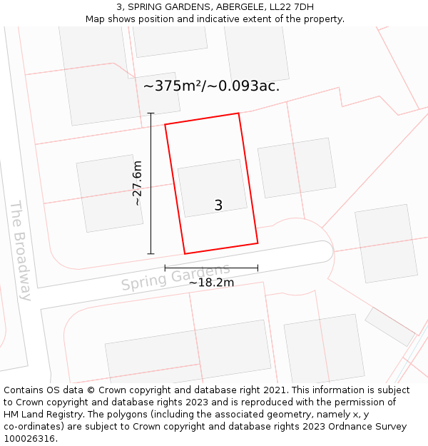 3, SPRING GARDENS, ABERGELE, LL22 7DH: Plot and title map