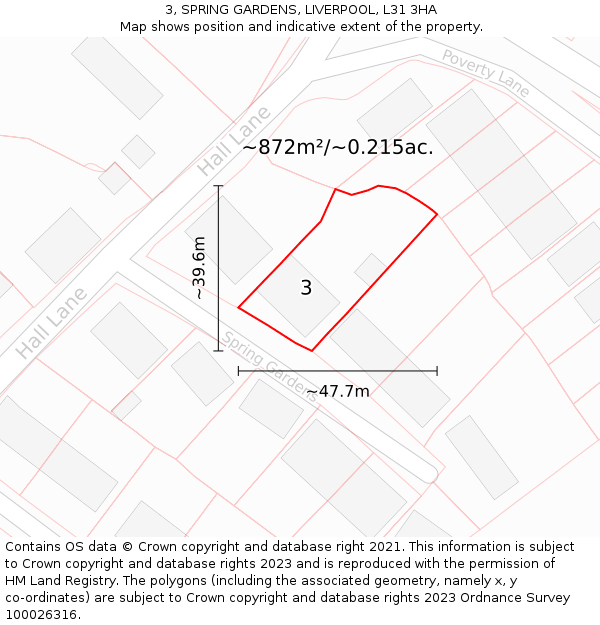 3, SPRING GARDENS, LIVERPOOL, L31 3HA: Plot and title map