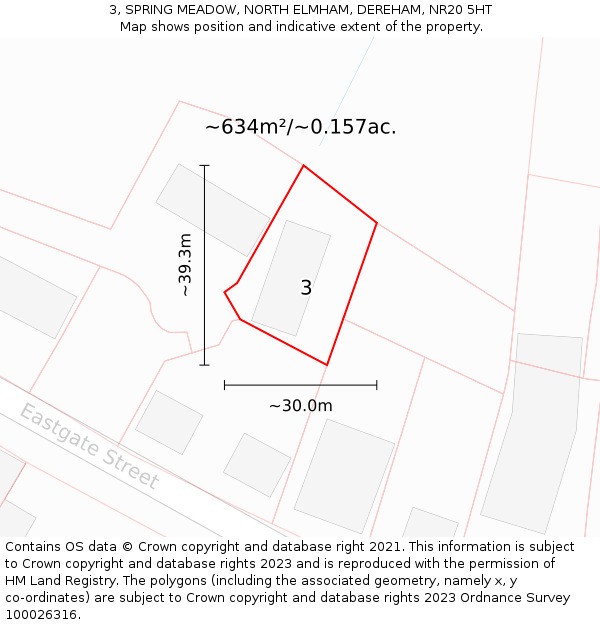 3, SPRING MEADOW, NORTH ELMHAM, DEREHAM, NR20 5HT: Plot and title map