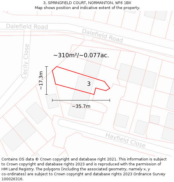 3, SPRINGFIELD COURT, NORMANTON, WF6 1BX: Plot and title map