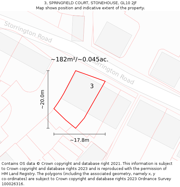 3, SPRINGFIELD COURT, STONEHOUSE, GL10 2JF: Plot and title map