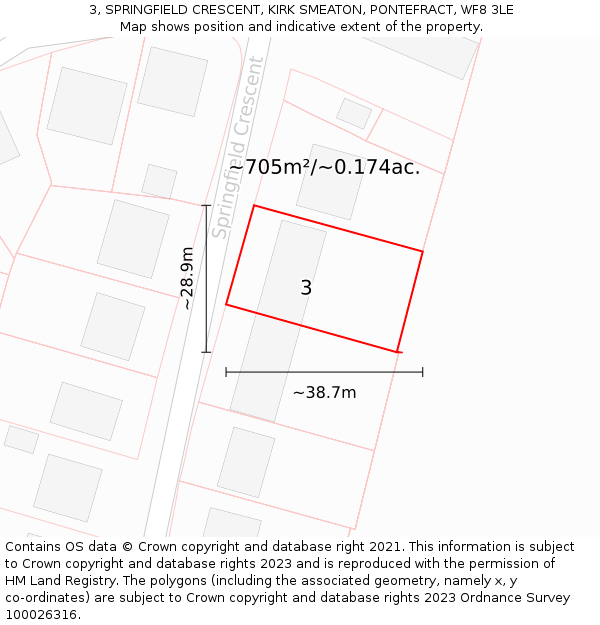 3, SPRINGFIELD CRESCENT, KIRK SMEATON, PONTEFRACT, WF8 3LE: Plot and title map