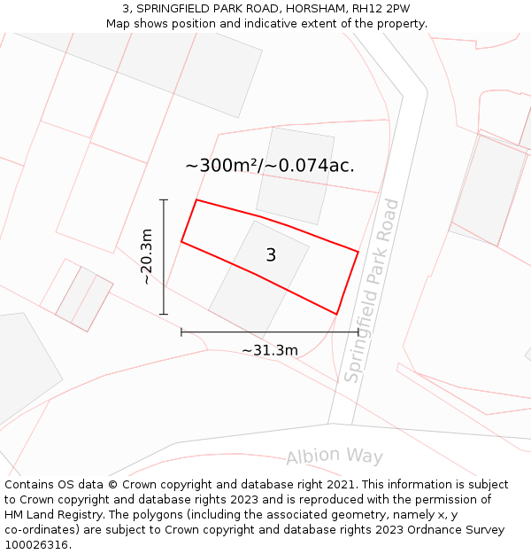 3, SPRINGFIELD PARK ROAD, HORSHAM, RH12 2PW: Plot and title map