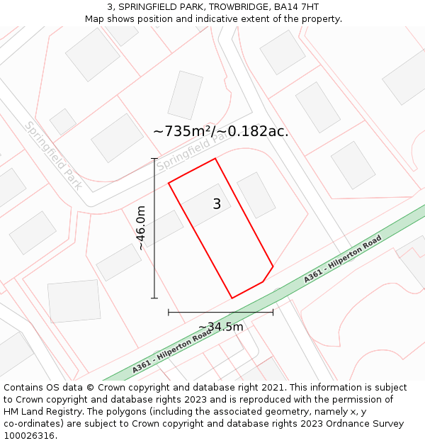 3, SPRINGFIELD PARK, TROWBRIDGE, BA14 7HT: Plot and title map