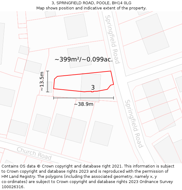 3, SPRINGFIELD ROAD, POOLE, BH14 0LG: Plot and title map