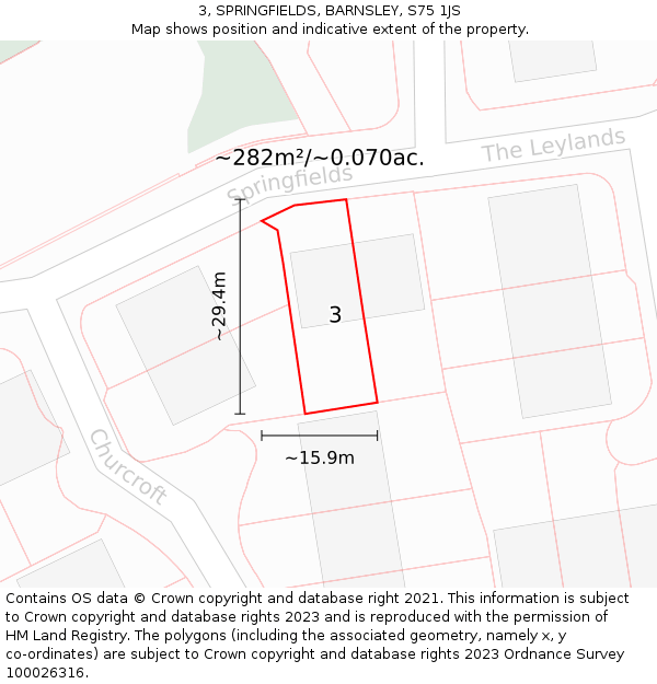 3, SPRINGFIELDS, BARNSLEY, S75 1JS: Plot and title map