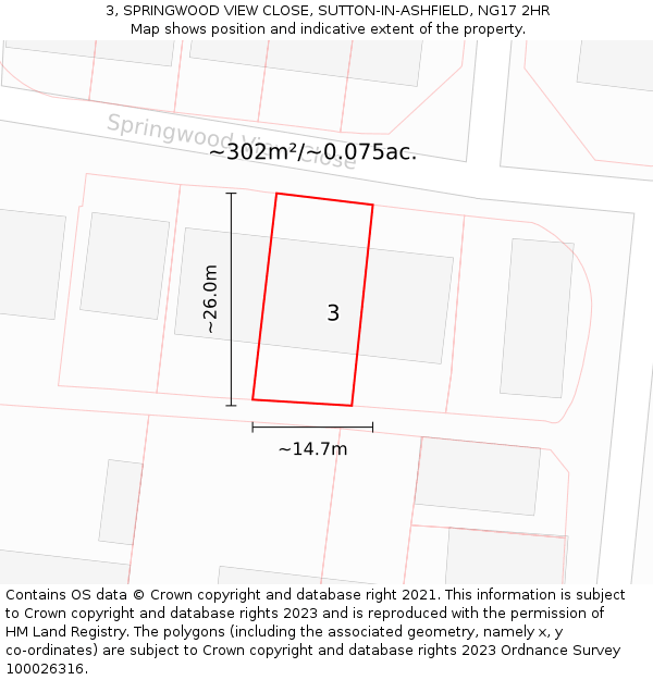 3, SPRINGWOOD VIEW CLOSE, SUTTON-IN-ASHFIELD, NG17 2HR: Plot and title map