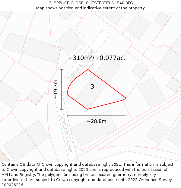 3, SPRUCE CLOSE, CHESTERFIELD, S40 3FG: Plot and title map