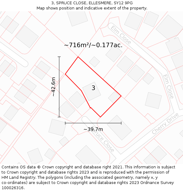 3, SPRUCE CLOSE, ELLESMERE, SY12 9PG: Plot and title map