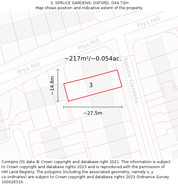 3, SPRUCE GARDENS, OXFORD, OX4 7GH: Plot and title map
