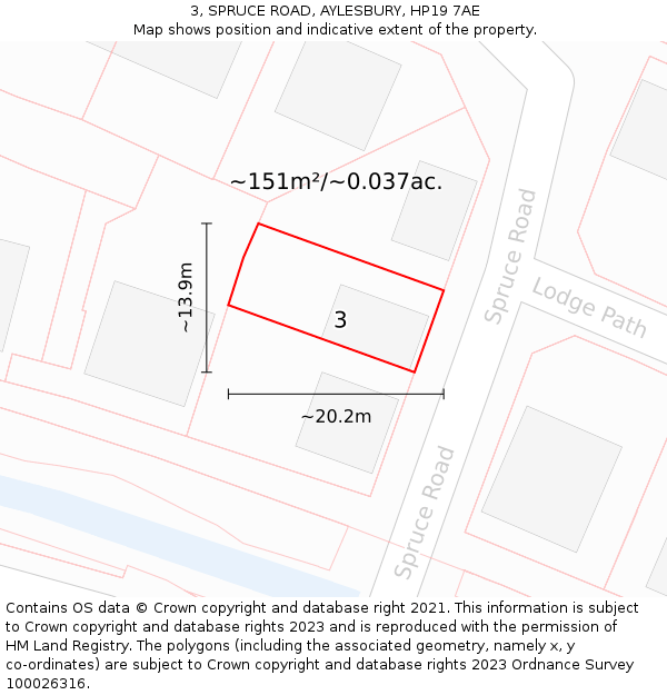 3, SPRUCE ROAD, AYLESBURY, HP19 7AE: Plot and title map
