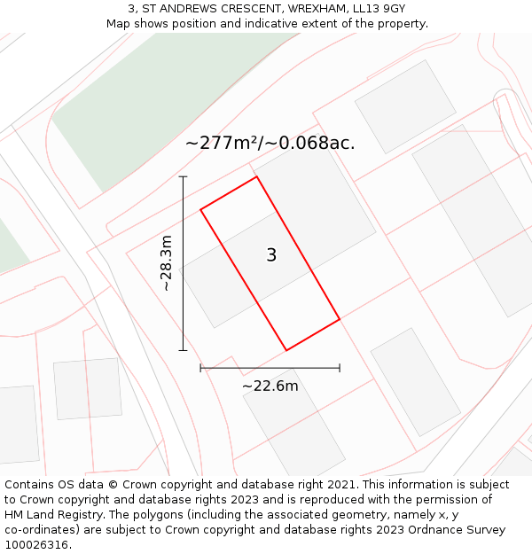 3, ST ANDREWS CRESCENT, WREXHAM, LL13 9GY: Plot and title map