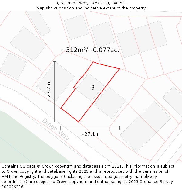 3, ST BRIAC WAY, EXMOUTH, EX8 5RL: Plot and title map