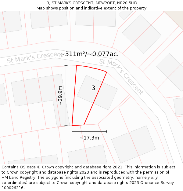 3, ST MARKS CRESCENT, NEWPORT, NP20 5HD: Plot and title map