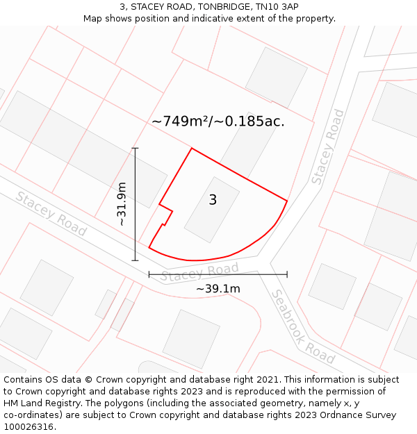 3, STACEY ROAD, TONBRIDGE, TN10 3AP: Plot and title map