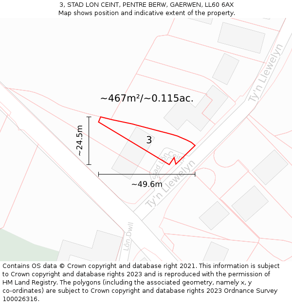 3, STAD LON CEINT, PENTRE BERW, GAERWEN, LL60 6AX: Plot and title map