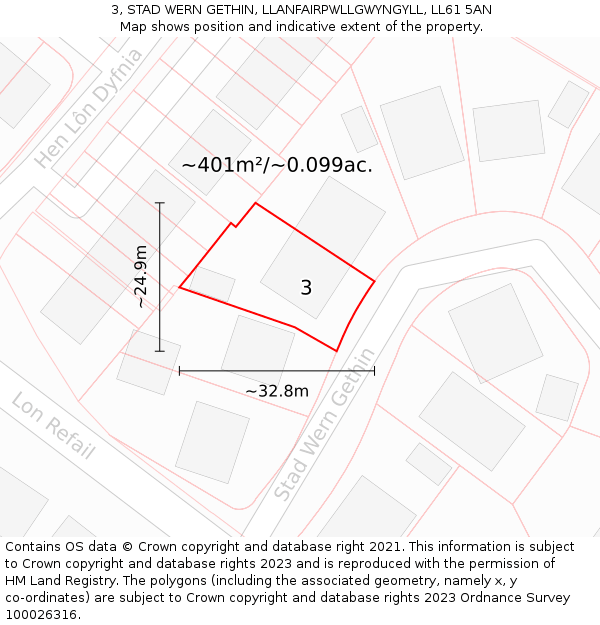 3, STAD WERN GETHIN, LLANFAIRPWLLGWYNGYLL, LL61 5AN: Plot and title map