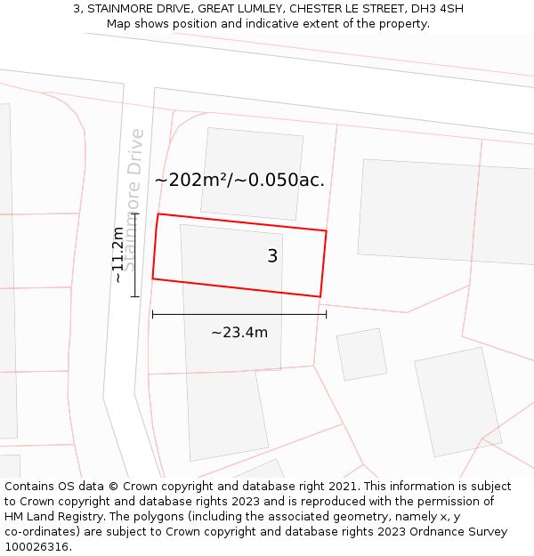 3, STAINMORE DRIVE, GREAT LUMLEY, CHESTER LE STREET, DH3 4SH: Plot and title map