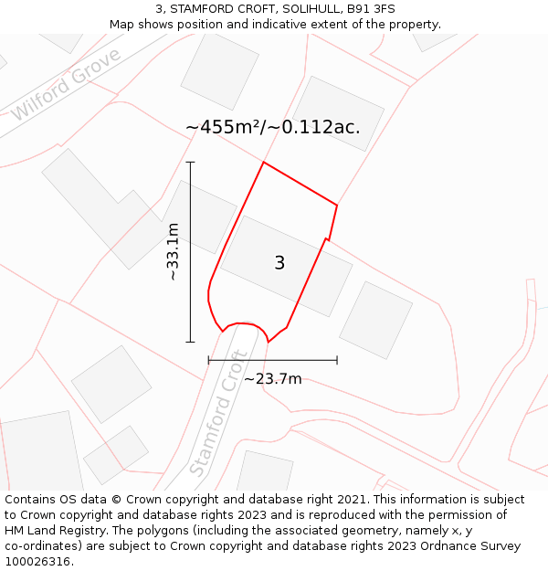 3, STAMFORD CROFT, SOLIHULL, B91 3FS: Plot and title map