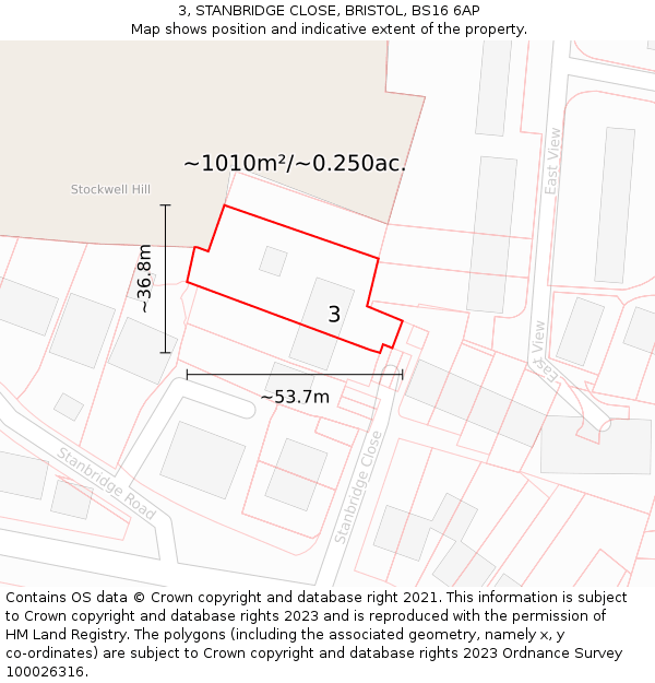 3, STANBRIDGE CLOSE, BRISTOL, BS16 6AP: Plot and title map