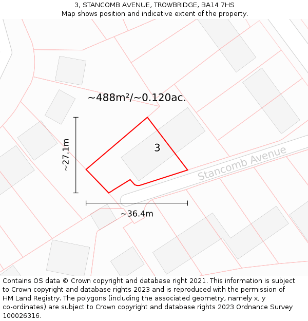 3, STANCOMB AVENUE, TROWBRIDGE, BA14 7HS: Plot and title map