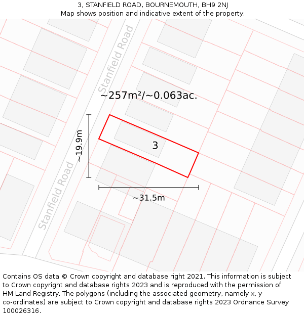 3, STANFIELD ROAD, BOURNEMOUTH, BH9 2NJ: Plot and title map