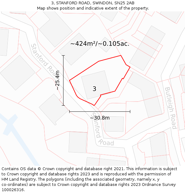 3, STANFORD ROAD, SWINDON, SN25 2AB: Plot and title map