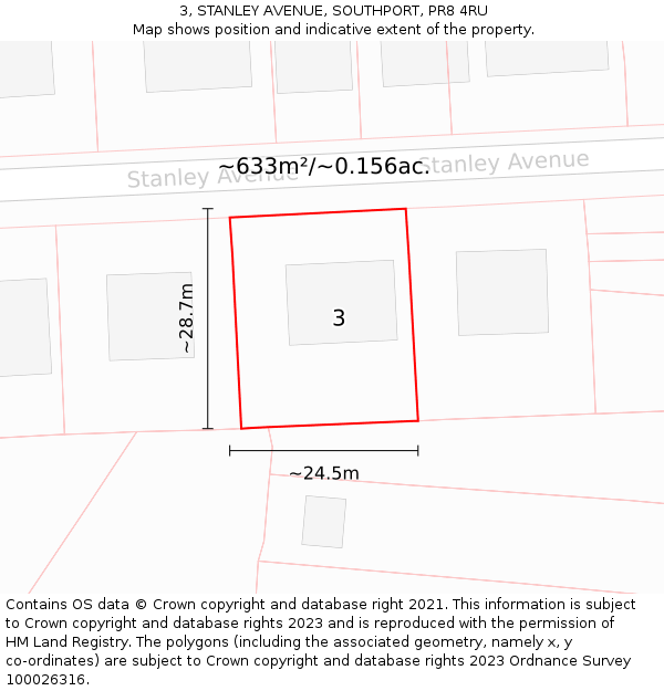 3, STANLEY AVENUE, SOUTHPORT, PR8 4RU: Plot and title map