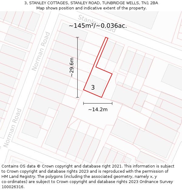 3, STANLEY COTTAGES, STANLEY ROAD, TUNBRIDGE WELLS, TN1 2BA: Plot and title map