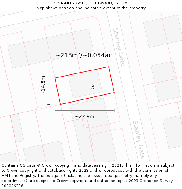 3, STANLEY GATE, FLEETWOOD, FY7 8AL: Plot and title map