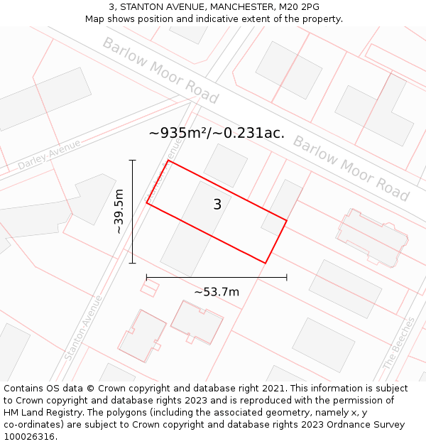 3, STANTON AVENUE, MANCHESTER, M20 2PG: Plot and title map