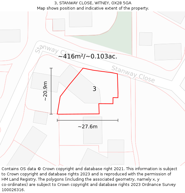 3, STANWAY CLOSE, WITNEY, OX28 5GA: Plot and title map