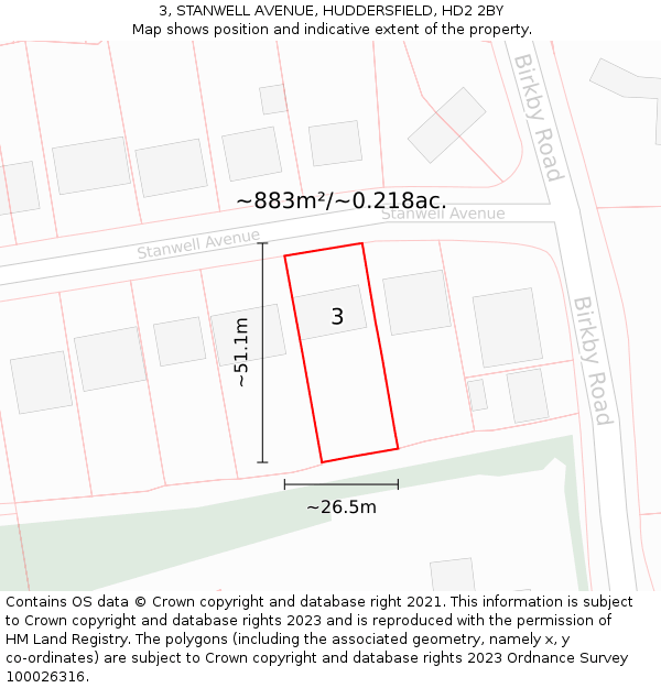 3, STANWELL AVENUE, HUDDERSFIELD, HD2 2BY: Plot and title map