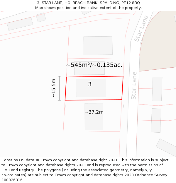 3, STAR LANE, HOLBEACH BANK, SPALDING, PE12 8BQ: Plot and title map